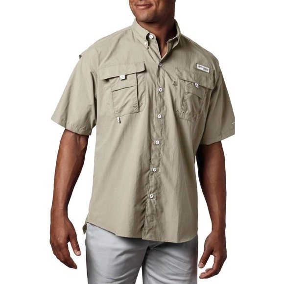 COLUMBIA GRAY Men's PFG  Short Sleeve Fishing Shirt UPF 30 Vented Large - Picture 1 of 12